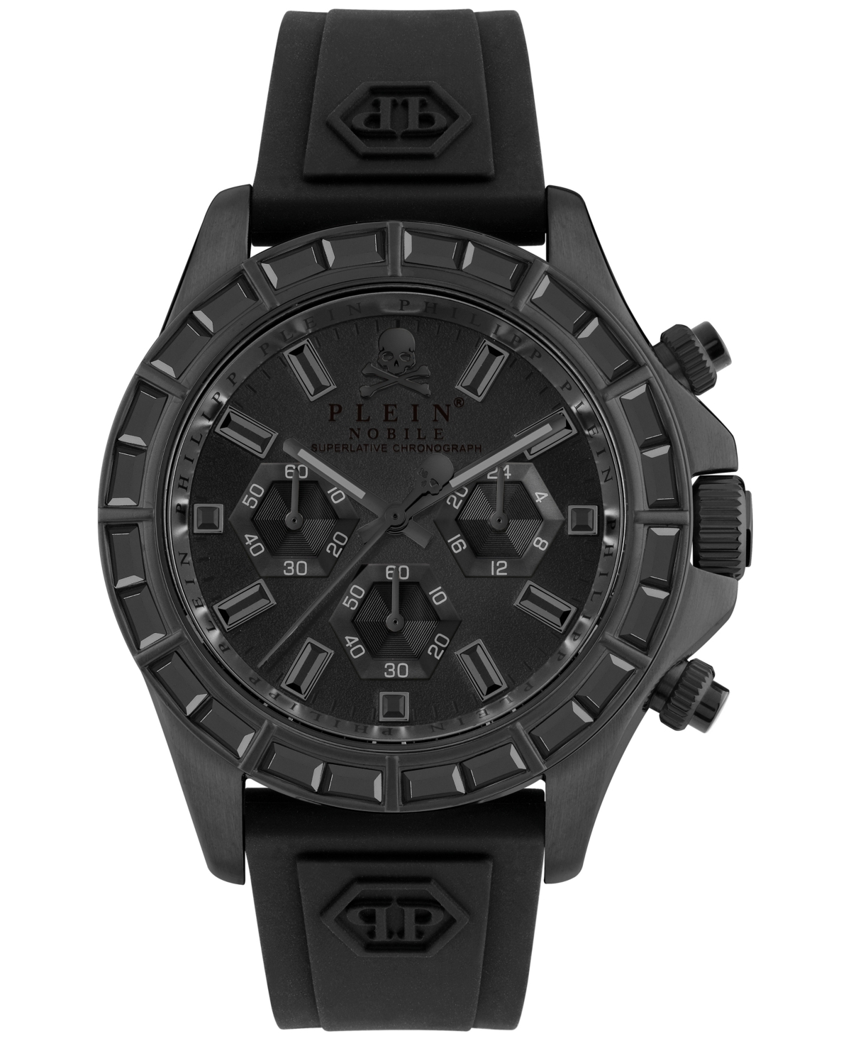 PHILIPP PLEIN MEN'S CHRONOGRAPH NOBILE RACING BLACK SILICONE STRAP WATCH 43MM