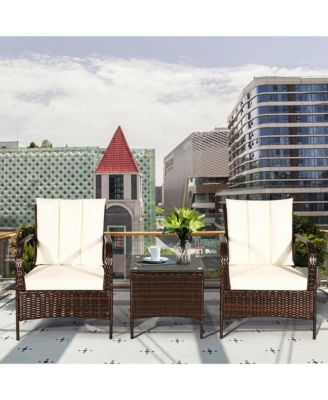 3 PCS Patio Rattan Furniture Set Coffee Table & 2 Rattan Chair