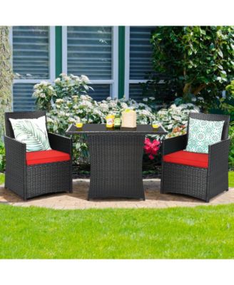 3PCS Patio Rattan Furniture Set Cushion Sofa Armrest Garden Deck