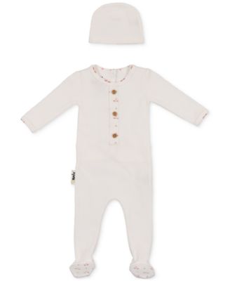 Maniere - Baby Girls 2-Pc. Floral Waffle Footie & Hat Set