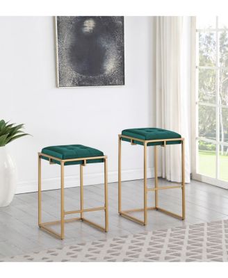 Nadia 2-Piece Square Metal Padded Seat Bar Stool Set