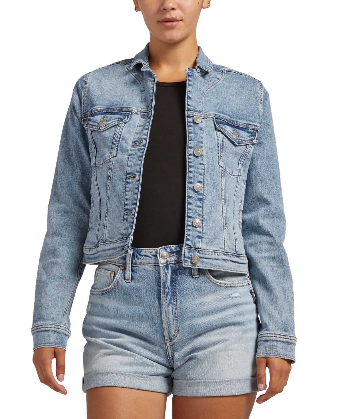 SILVER JEANS CO. WOMEN'S FITTED STRETCH DENIM TRUCKER JACKET