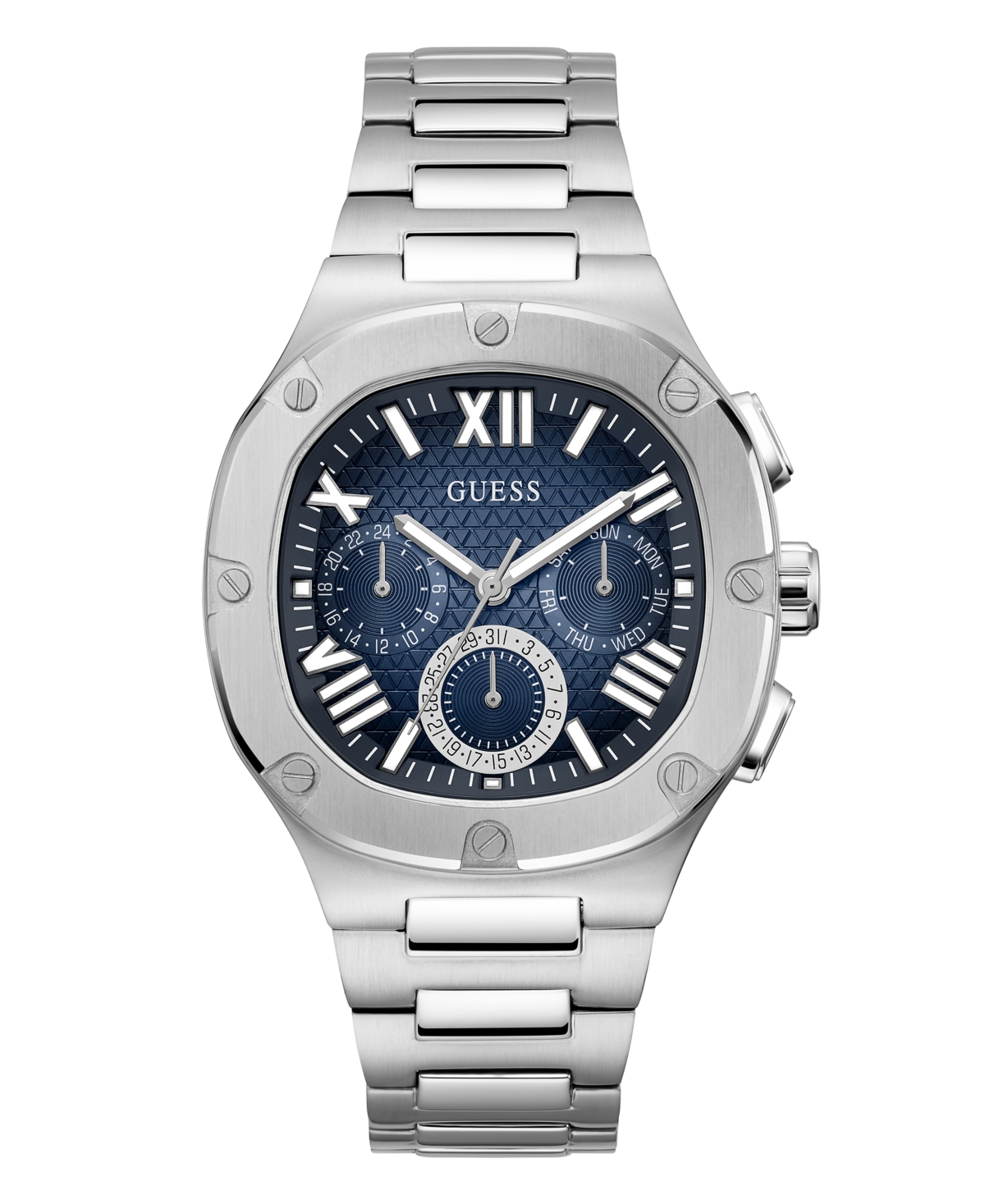 Image of Guess Men's Multifunction Silver-Tone Stainless Steel Watch 42mm
