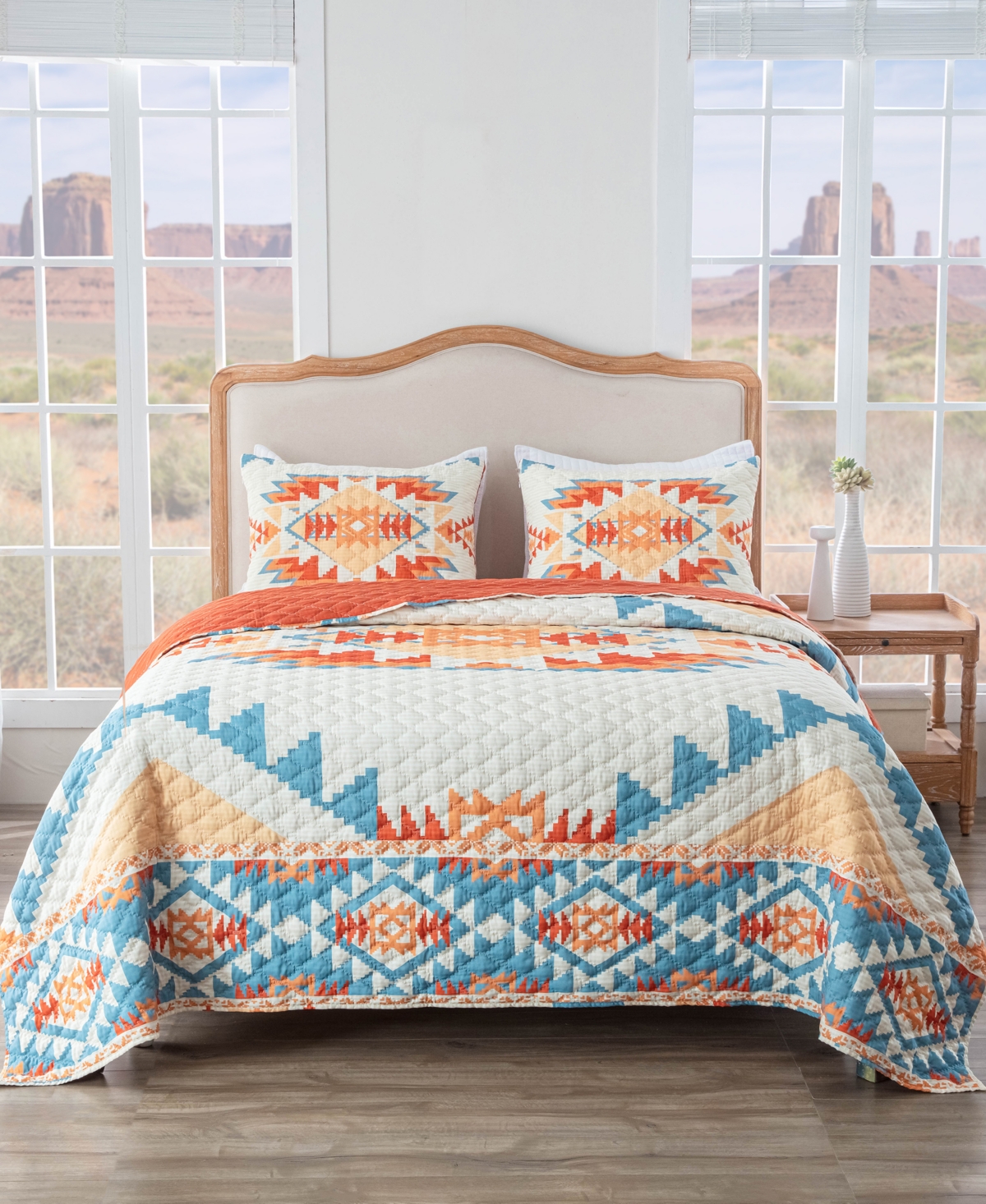 Greenland Home Fashions Horizon Southwestern Native 3 Piece Quilt Set, Full/queen In Sunset