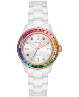 Fossil Women's FB-01 Three-Hand White Ceramic Watch, 37mm - Macy's