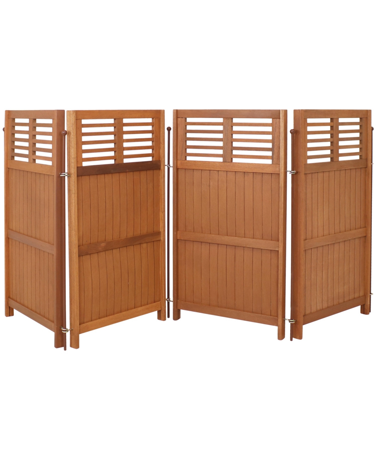 Meranti Wood/Teak Oil Finish Folding Privacy Screen - 44 in - Brown