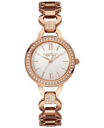 Caravelle New York by Bulova Women's Crystal Accent Rose Gold-Tone Stainless Steel Bracelet Watch 28mm 44L163