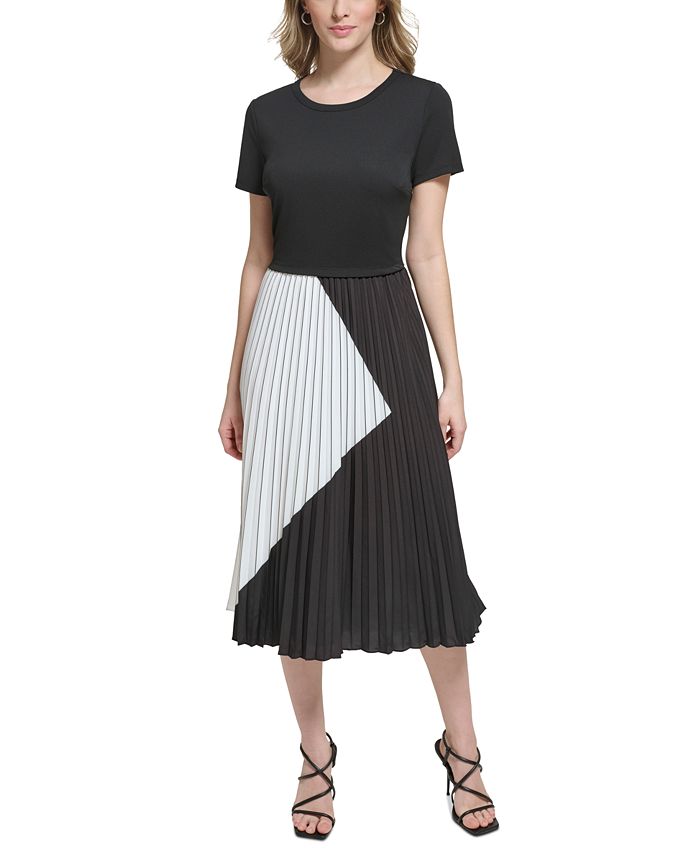 KARL LAGERFELD PARIS Women's Colorblocked Pleated Midi Dress - Macy's