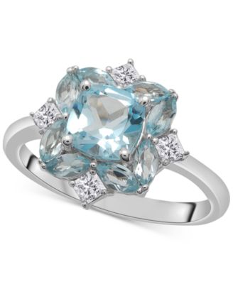 Macy's - Sky Blue Topaz (2-3/4 ct. t.w.) & Lab-Grown White Sapphire (1/4 ct. t.w.) Cluster Ring in Sterling Silver