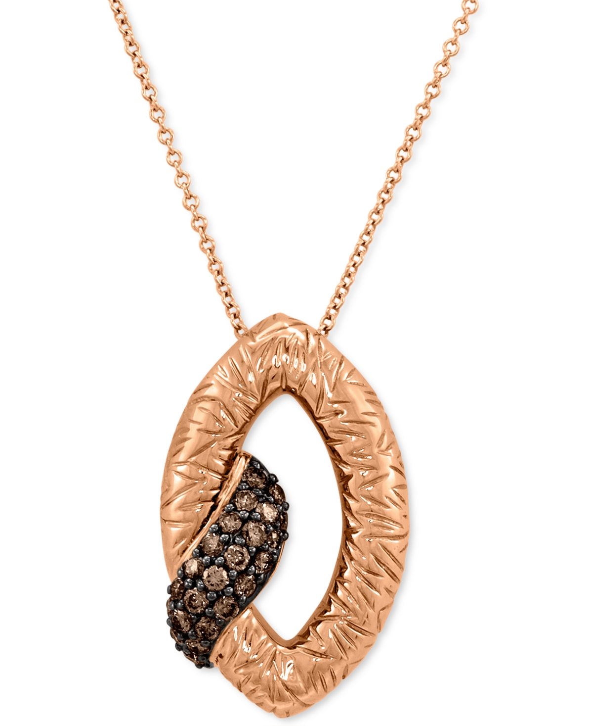 Le Vian Chocolatier Chocolate Diamond Textured Navette 18" Pendant Necklace (1/2 Ct. T.w.) In 14k Rose Gold In K Strawberry Gold Pendant