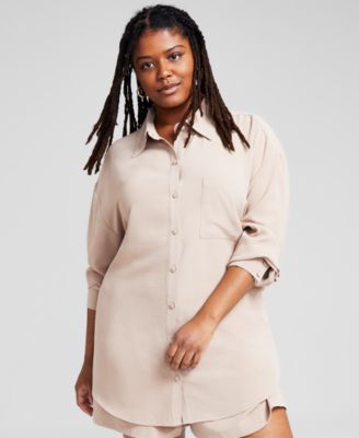 And Now This - Trendy Plus Size Oversized Long-Sleeve Shirt