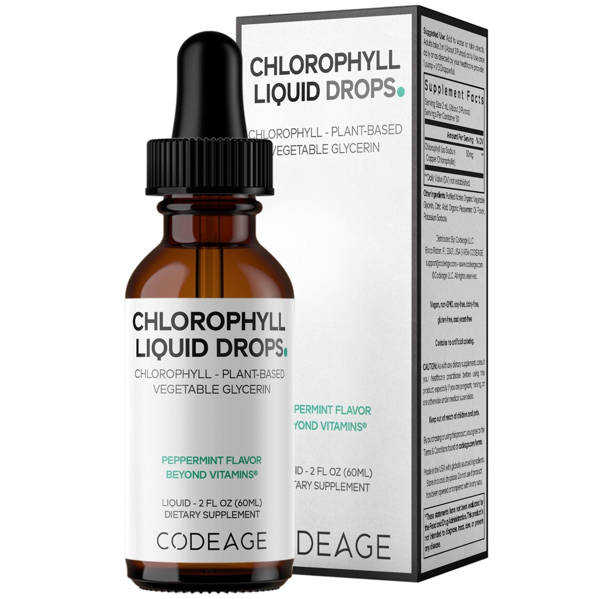Chlorophyll Liquid Drops Supplement - Chlorophyll 50 mg per Serving, Liquid Chlorophyll Water, Organic Peppermint Flavor Clorofila Drink - Non