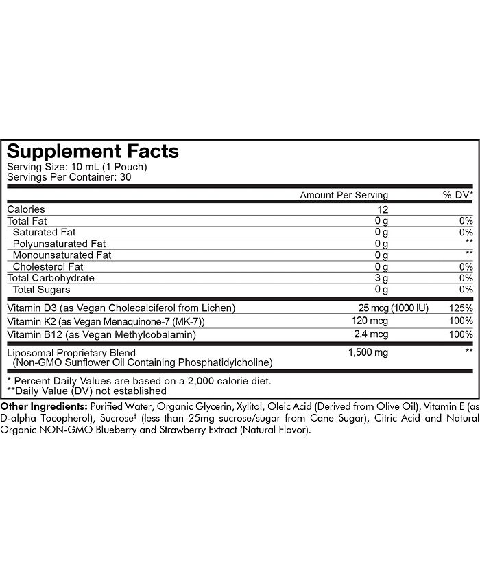 Codeage Liposomal WonderD Sachet Multivitamin, Vegan Vitamin D3 K2 B12