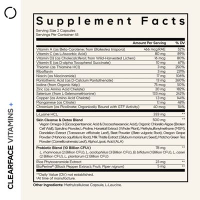 Clearface Pantothenic Acid, Niacin Supplement, Vitamins A, C, D3, E, Probiotics, Riboflavin, Thiamin, L-Lysine HCL & Omega-3, 90 Capsules