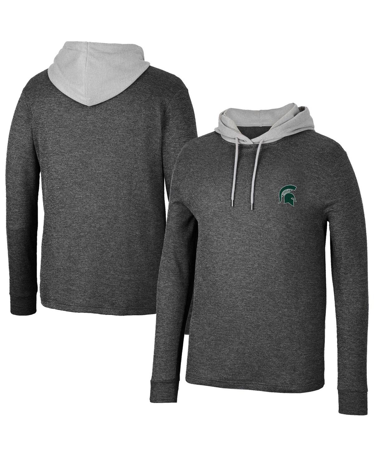 Men's Colosseum Black Michigan State Spartans Ballot Waffle-Knit Thermal Long Sleeve Hoodie T-shirt - Black