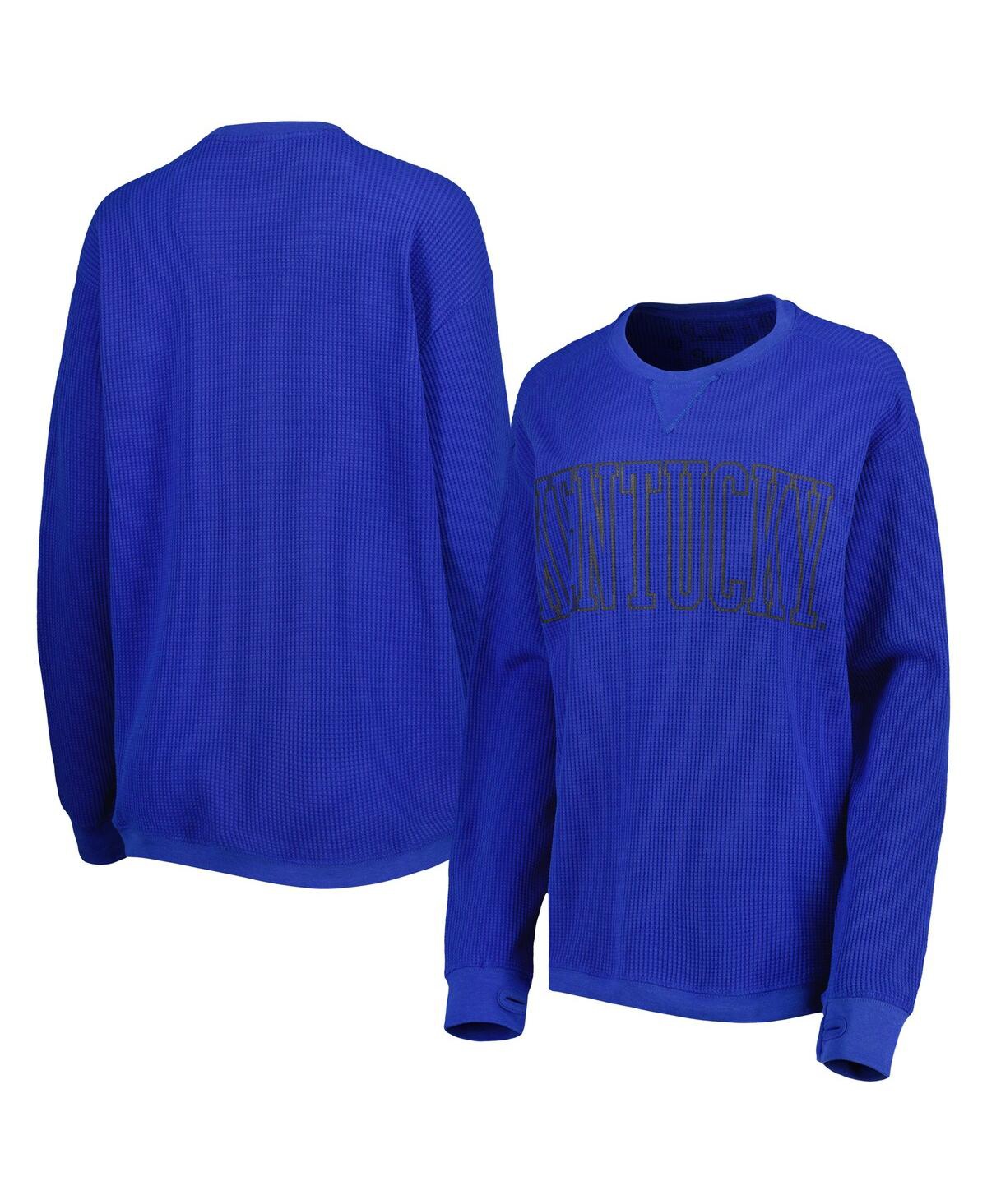 PRESSBOX WOMEN'S PRESSBOX ROYAL KENTUCKY WILDCATS SURF PLUS SIZE SOUTHLAWN WAFFLE-KNIT THERMAL TRI-BLEND LONG 
