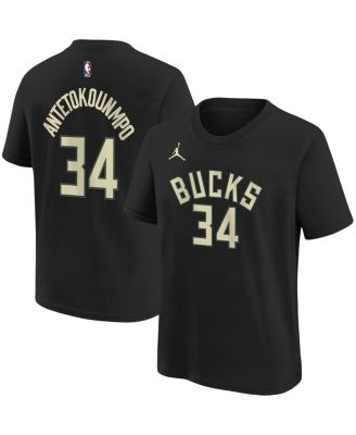 Big Boys and Girls Giannis Antetokounmpo Black Milwaukee Bucks Statement Edition Name and Number Player T-shirt