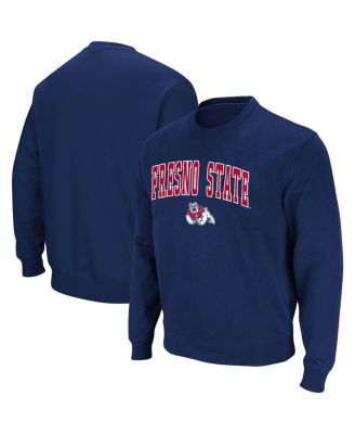Men's Navy Fresno State Bulldogs Arch and Logo Tackle Twill Pullover Sweatshirt