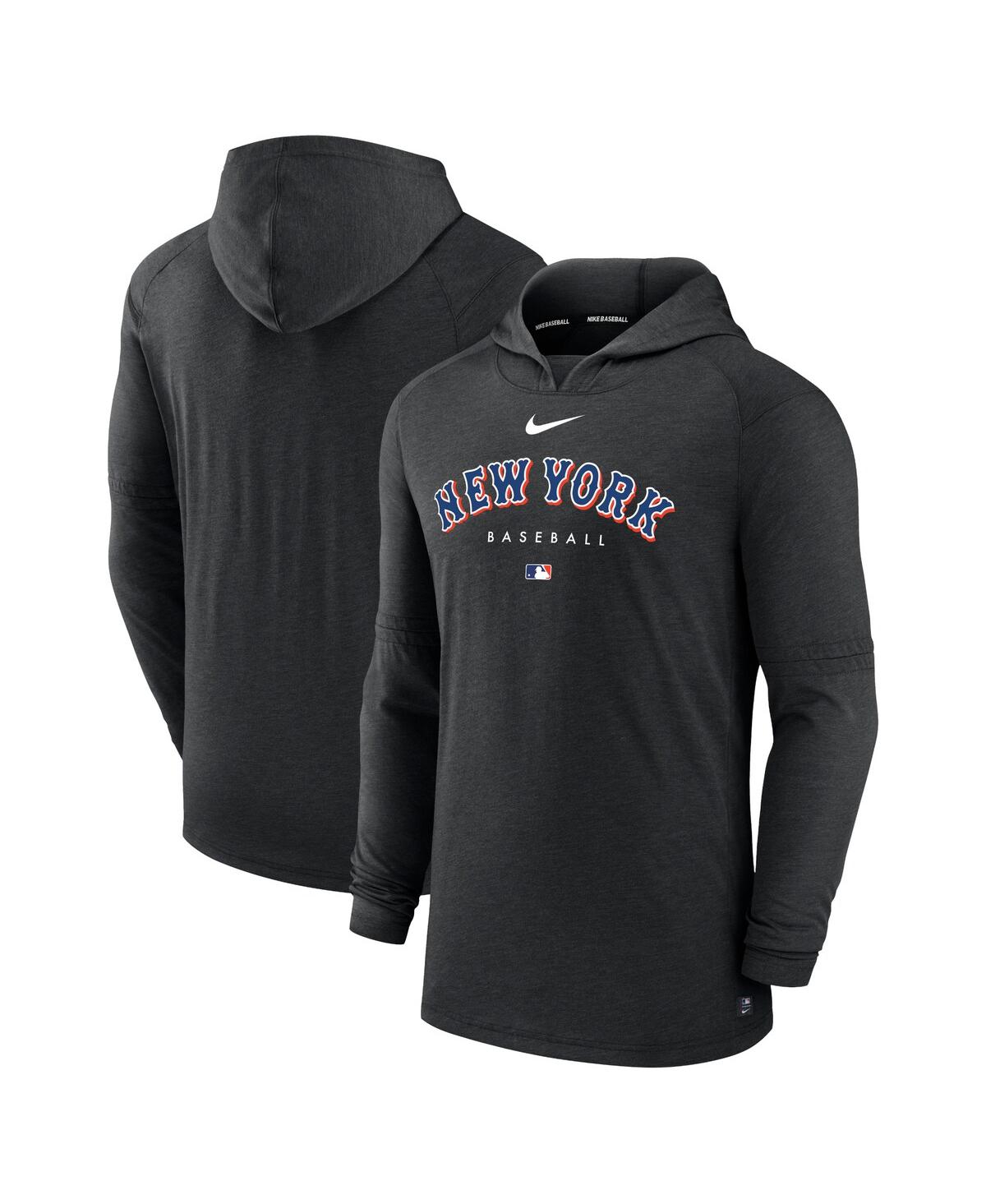 Men's NikeNew York Mets Authentic Collection Early Work Tri-Blend Performance Pullover Hoodie - Heather Black