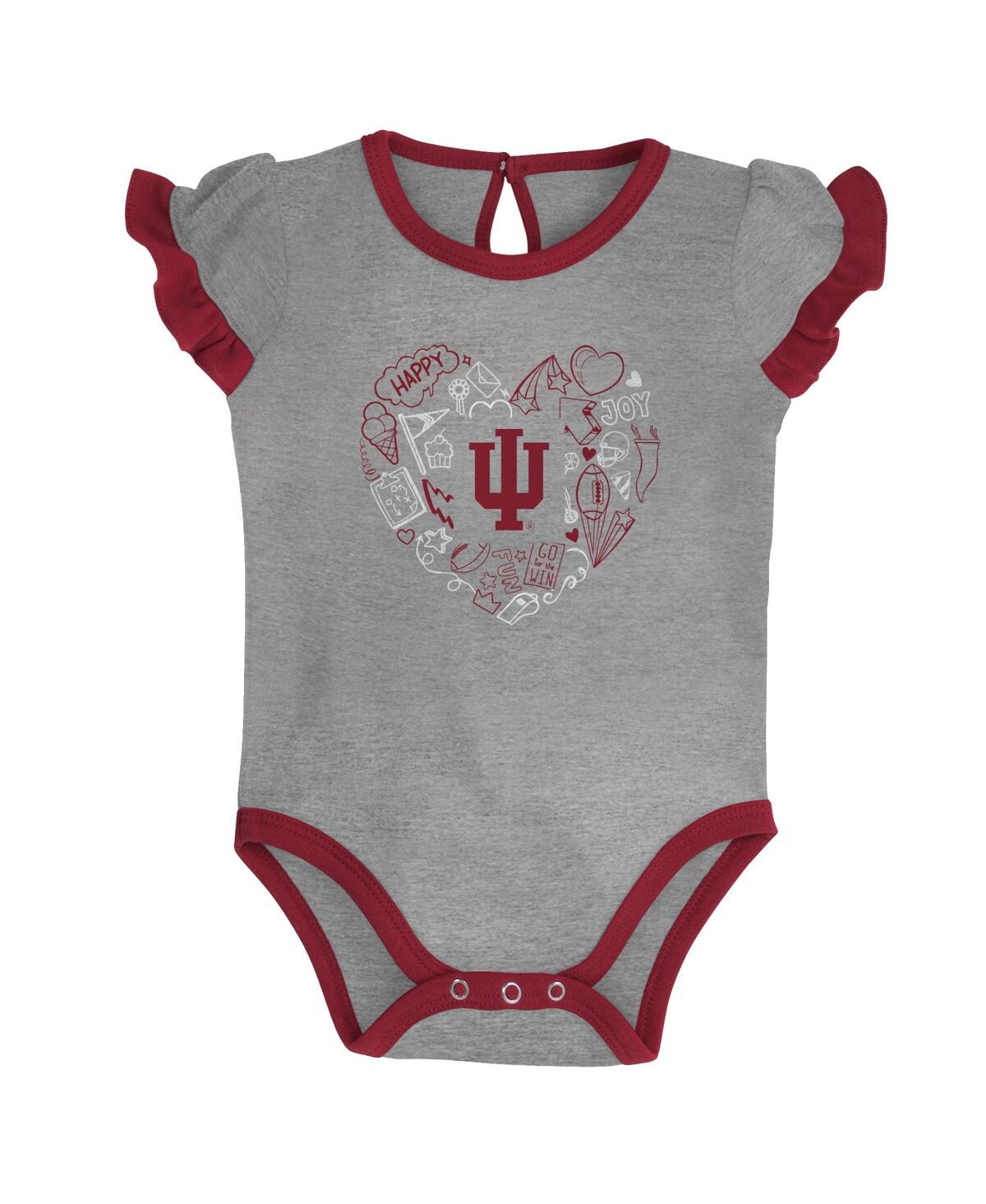Shop Outerstuff Girls Newborn And Infant Crimson, Heather Gray Indiana Hoosiers Too Much Love Two-piece Bodysuit Set In Crimson,heather Gray