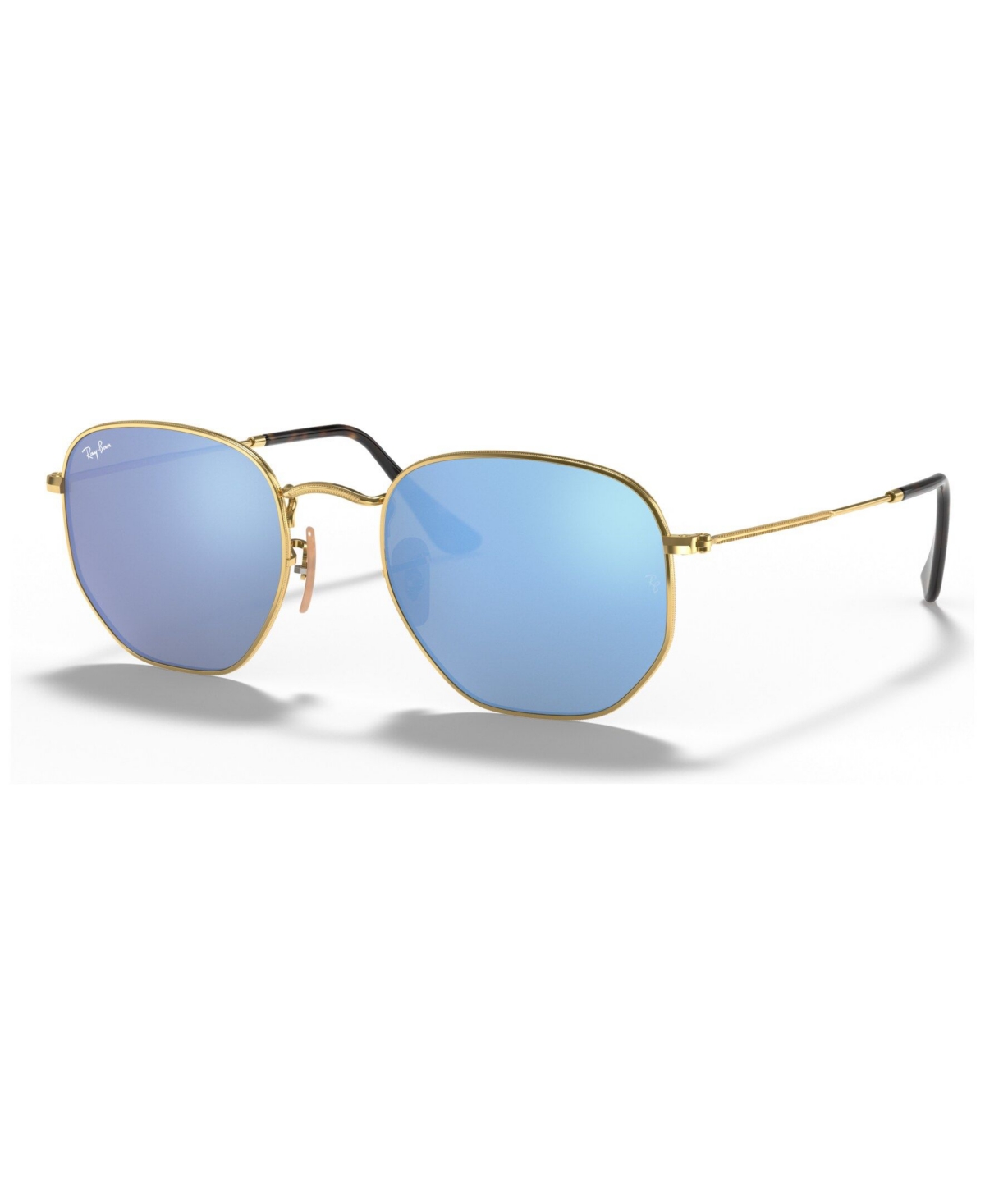 Shop Ray Ban Sunglasses, Rb3548n Hexagonal Flat Lenses In Gold,blue Mirror