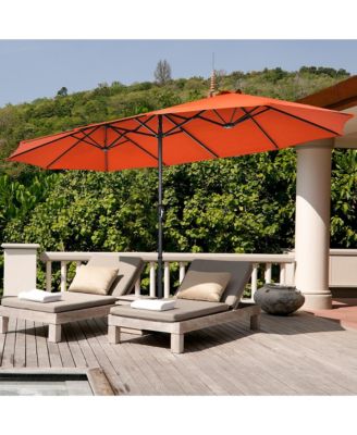 15FT Double-Sided Twin Patio Umbrella Sun Shade Outdoor Crank Market Base