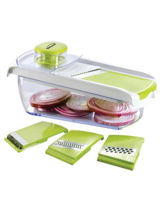 Brentwood Appliances Brentwood Mandolin Slicer with 5 Cup Storage Container and 4 Interchangeable Stainless Steel Blades in Green - Macy's