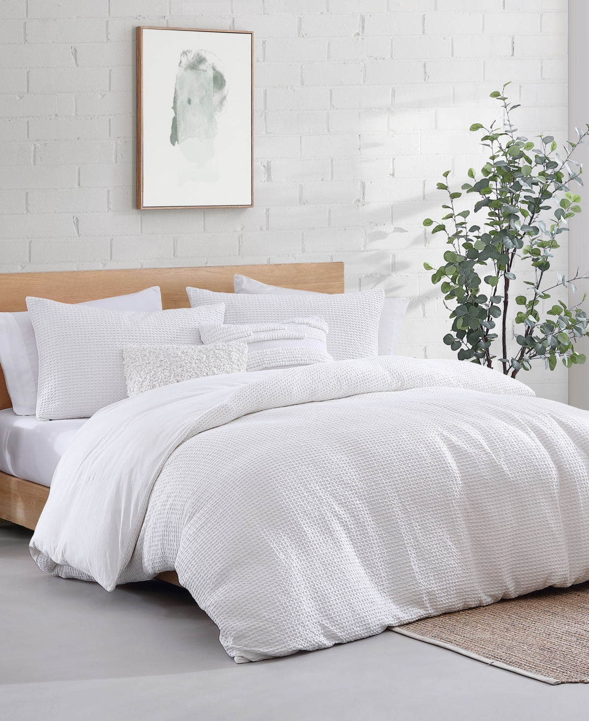 Dkny Modern Waffle 3 Piece Duvet Cover Set, Queen In White