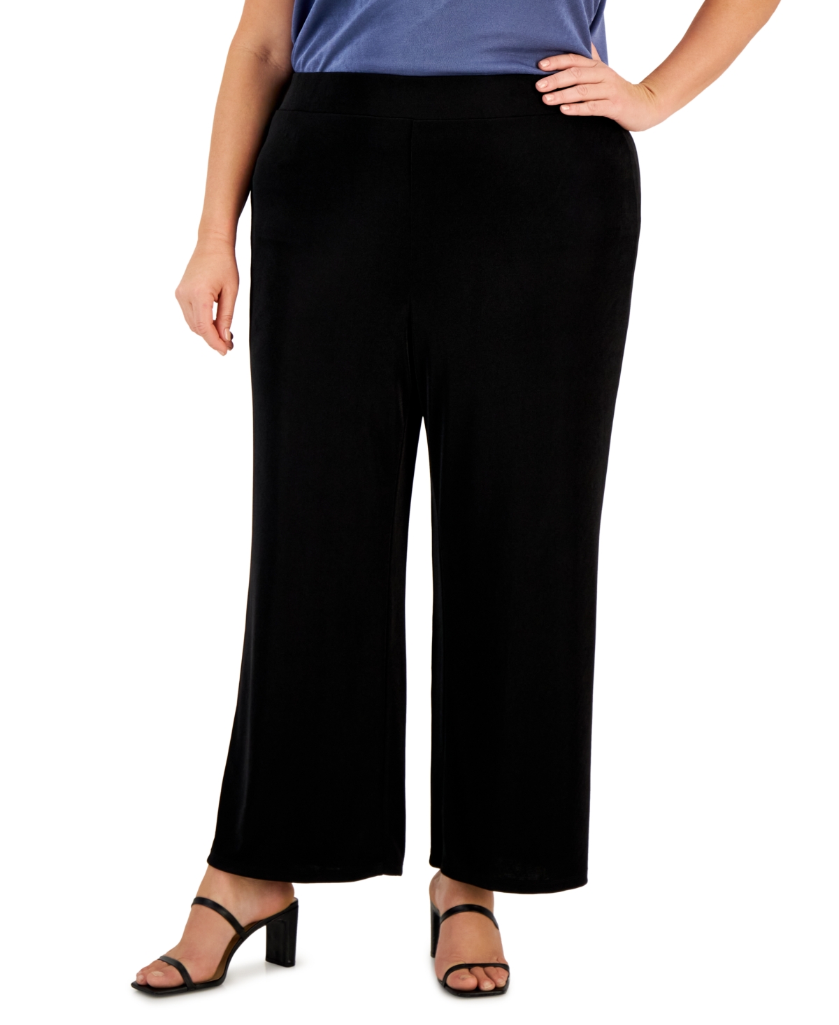 Kasper Plus Size Pull-on Wide-leg Knit Ankle Pants In Black