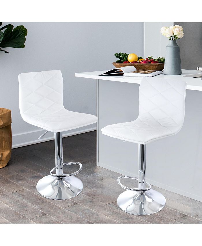 Elama 2 Piece Tufted Faux Leather Adjustable Bar Stool with Low Back in Black with Chrome Base