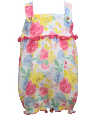 Photo 1 of SIZE 18 M Bonnie Baby Baby Girls Bright Gauze Floral Bubble with Ruffle