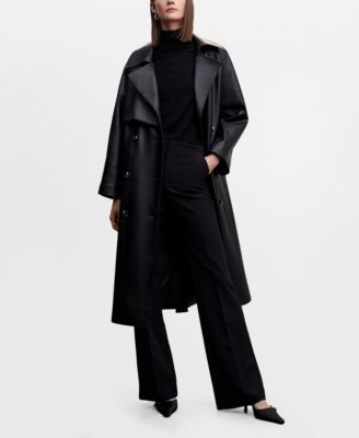 MANGO Women's Oversize Leather-Effect Trench Coat Macy's