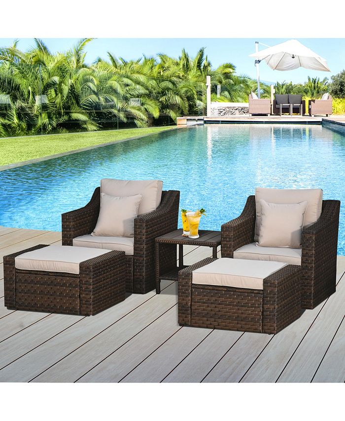 Outsunny 5-Piece PE Rattan Outdoor Patio Armchair Set with 2 Chairs, 2 ...