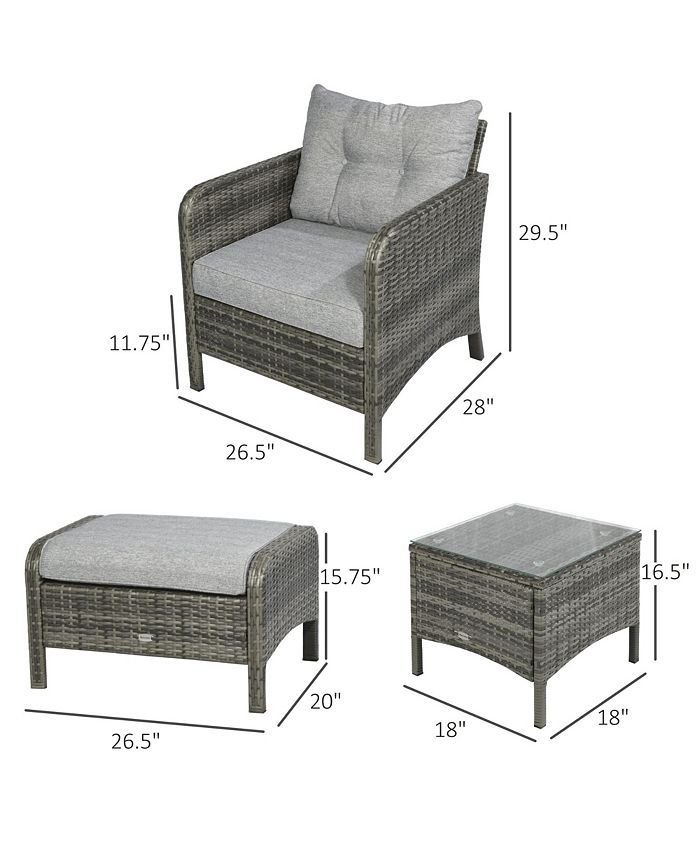 Outsunny 5 Pieces Rattan Wicker Lounge Chair Outdoor Patio Conversation Set with 2 Cushioned