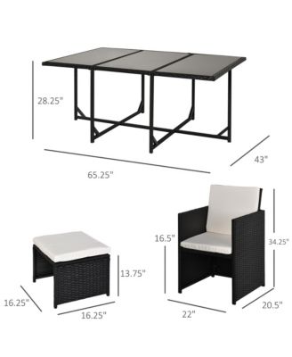 11 Pieces Patio Wicker Dining Sets, Space Saving Outdoor Sectional Conversation Set, with Dining Table, Ottoman and Chair & Cushioned for Lawn Garden Backyard, Cream White