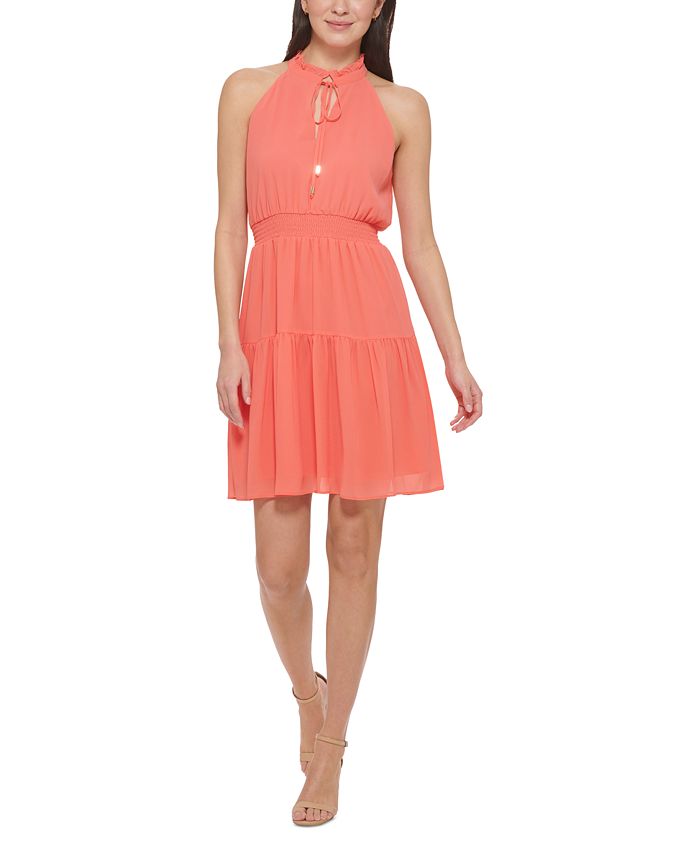 Vince Camuto Smocked Chiffon Fit Flare Dress Macy s