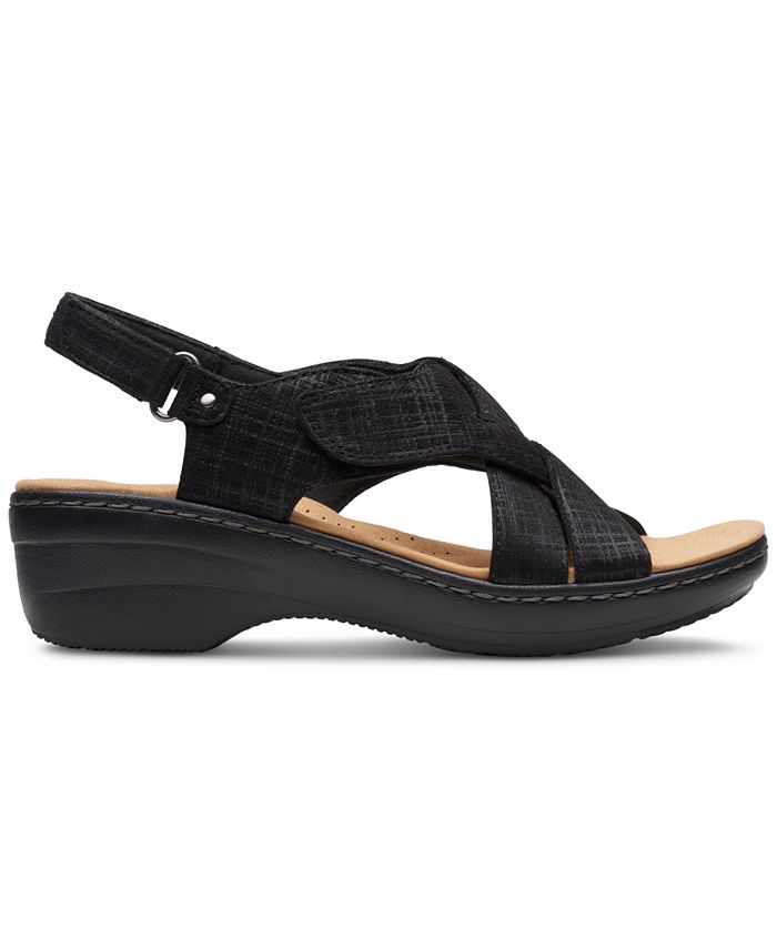 Clarks Sandalo Merliah Echo Donna Con Tacco A Blocco - Pelle Nera, Plantare Ultimate Comfort, Tacco 5 Cm, 37.5 EU