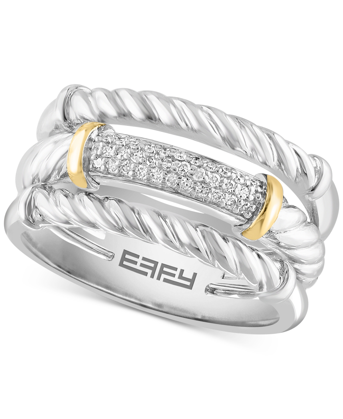 Effy Collection Effy Diamond Pave Triple Row Stack Look Statement Ring (1/10 Ct. T.w.) In Sterling Silver & 14k Gold In K Yellow Gold Over Sterling Silver