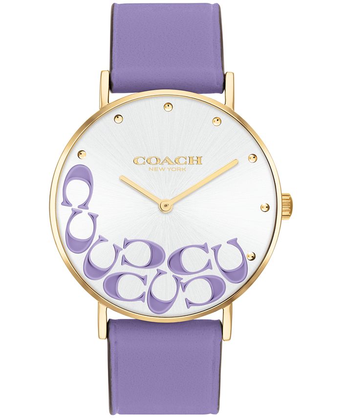 COACH Women s Perry C s Purple Leather Strap Watch 36mm Macy s
