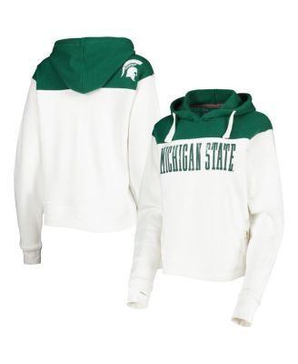 Women's White, Green Michigan State Spartans Chicago 2-Hit Yoke Pullover Hoodie