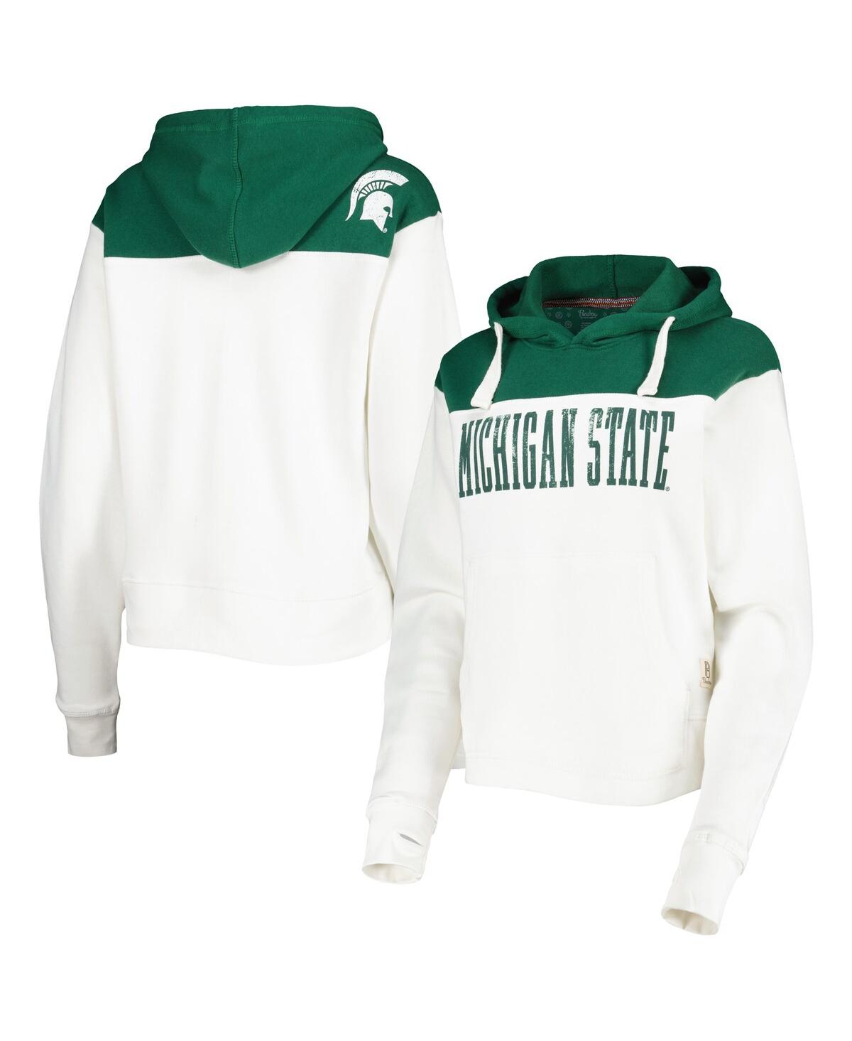 PRESSBOX WOMEN'S PRESSBOX WHITE, GREEN MICHIGAN STATE SPARTANS CHICAGO 2-HIT YOKE PULLOVER HOODIE 