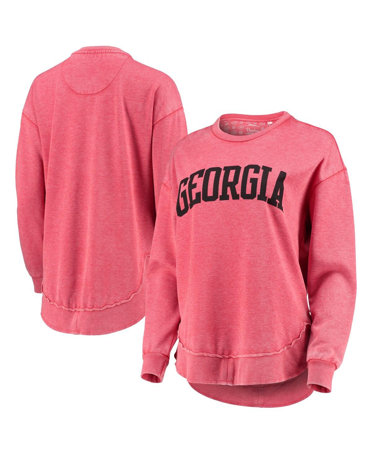 PRESSBOX WOMEN'S PRESSBOX RED GEORGIA BULLDOGS VINTAGE-LIKE WASH PULLOVER SWEATSHIRT 