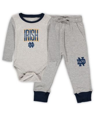 Infant Boys and Girls Heathered Gray, Navy Notre Dame Fighting Irish Jie Jie Long Sleeve Bodysuit and Pants Set