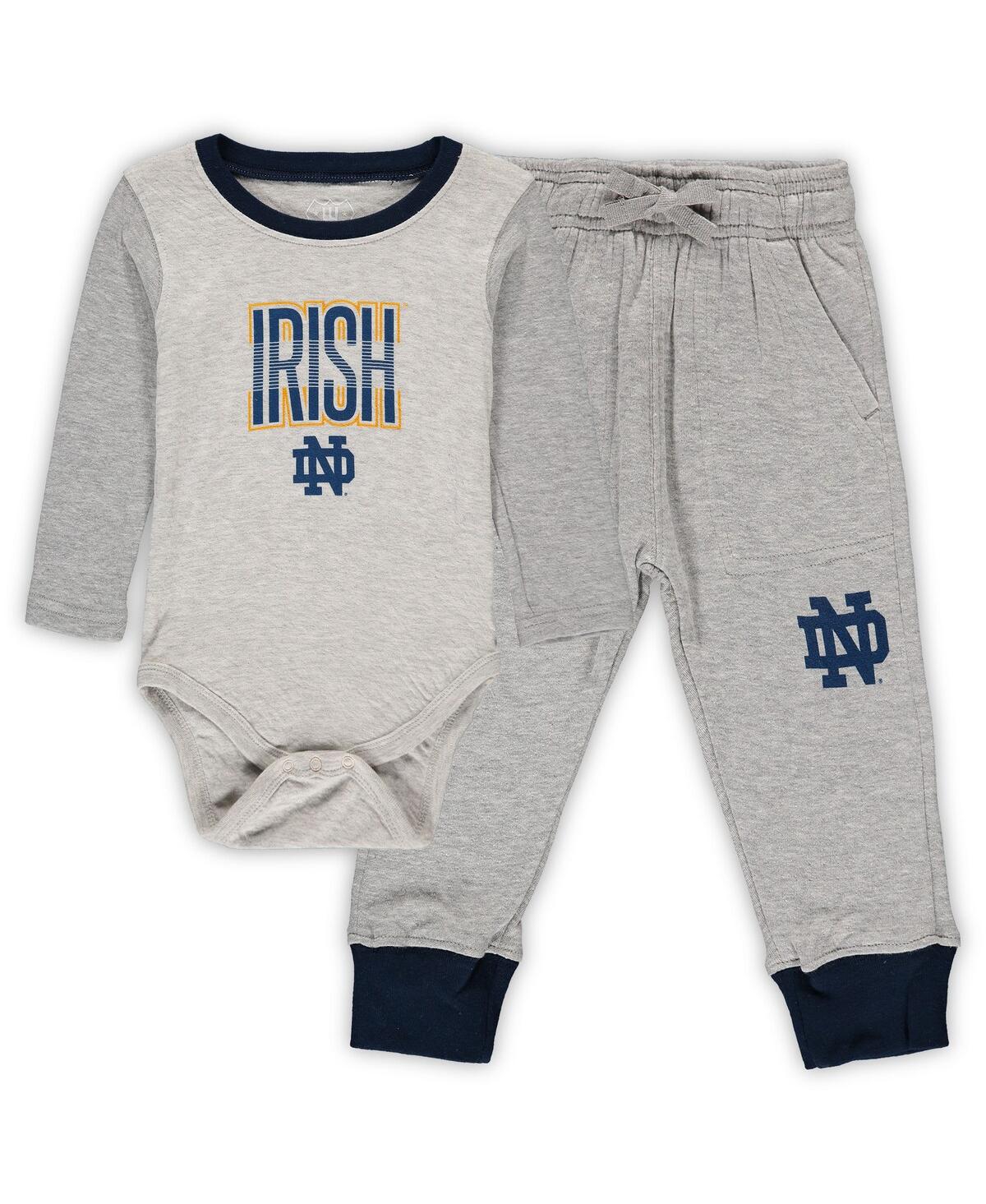 Infant Boys and Girls Wes & Willy Navy Notre Dame Fighting Irish Jie Jie Long Sleeve Bodysuit and Pants Set - Navy
