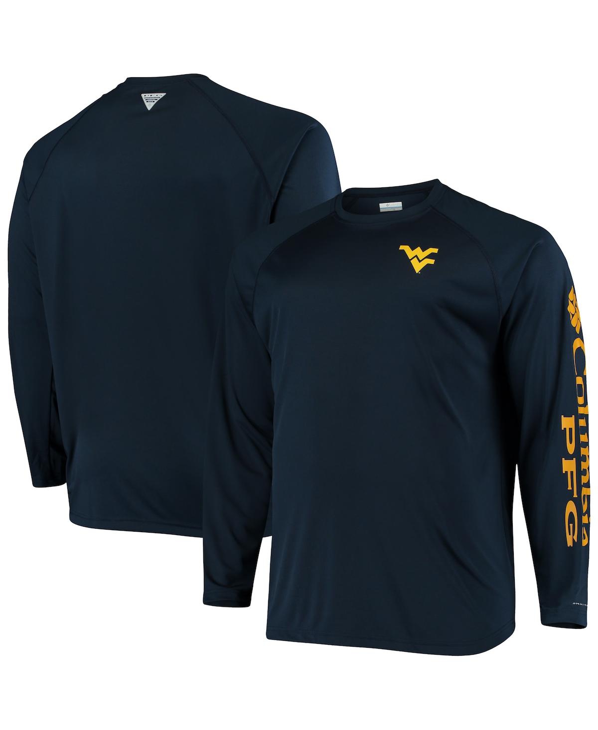 Shop Columbia Men's  Navy West Virginia Mountaineers Big And Tall Terminal Tackle Long Sleeve Omni-shade T