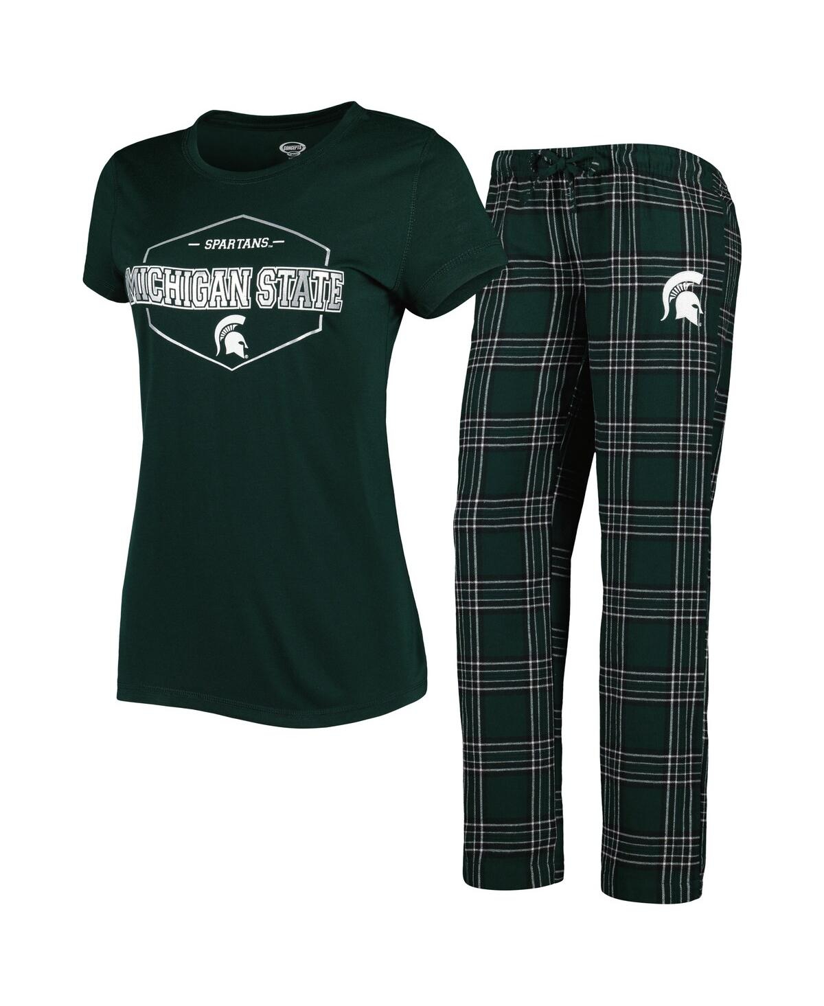 Shop Concepts Sport Women's  Green, Black Michigan State Spartans Badge T-shirt And Flannel Pants Sleep Se In Green,black