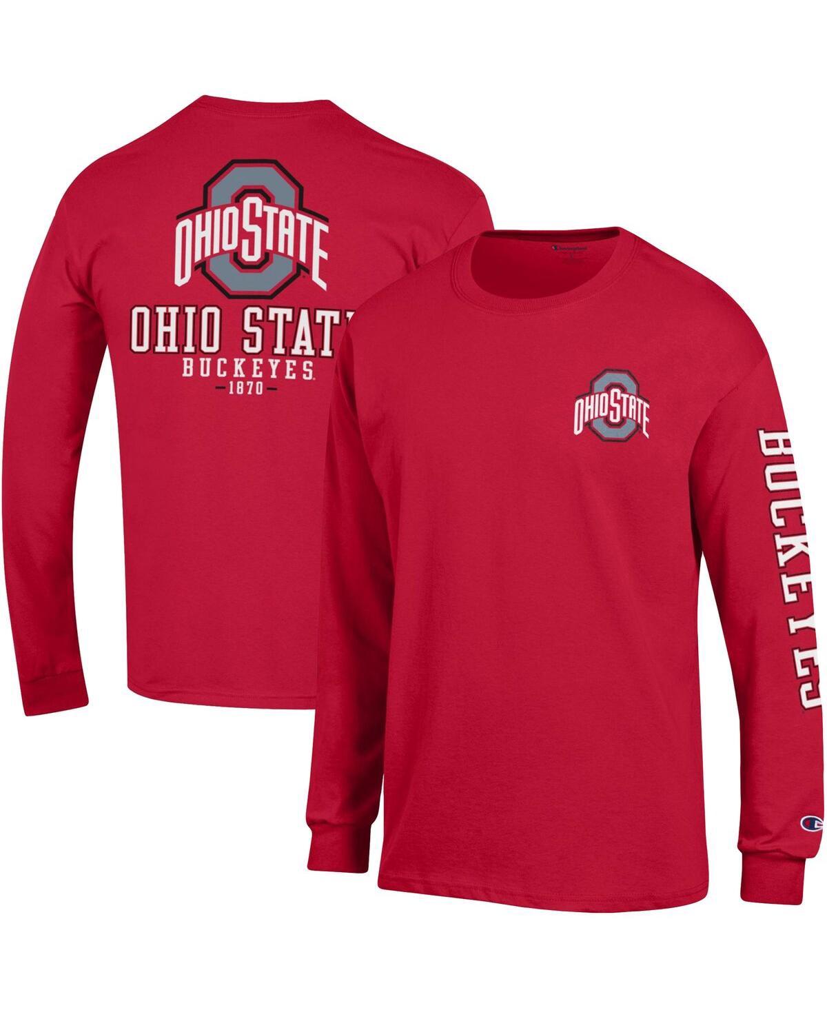 Champion Men's  Scarlet Ohio State Buckeyes Team Stack 3-hit Long Sleeve T-shirt