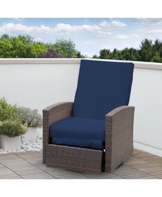 Outdoor Wicker Swivel Recliner Chair, Reclining Backrest, Lifting Footrest, 360° Rotating Basic, Water Resistant Cushions for Patio, Dark Blue