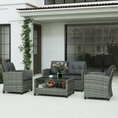 4 Piece Patio Furniture Set, Wicker Loveseat, Chairs & Table,