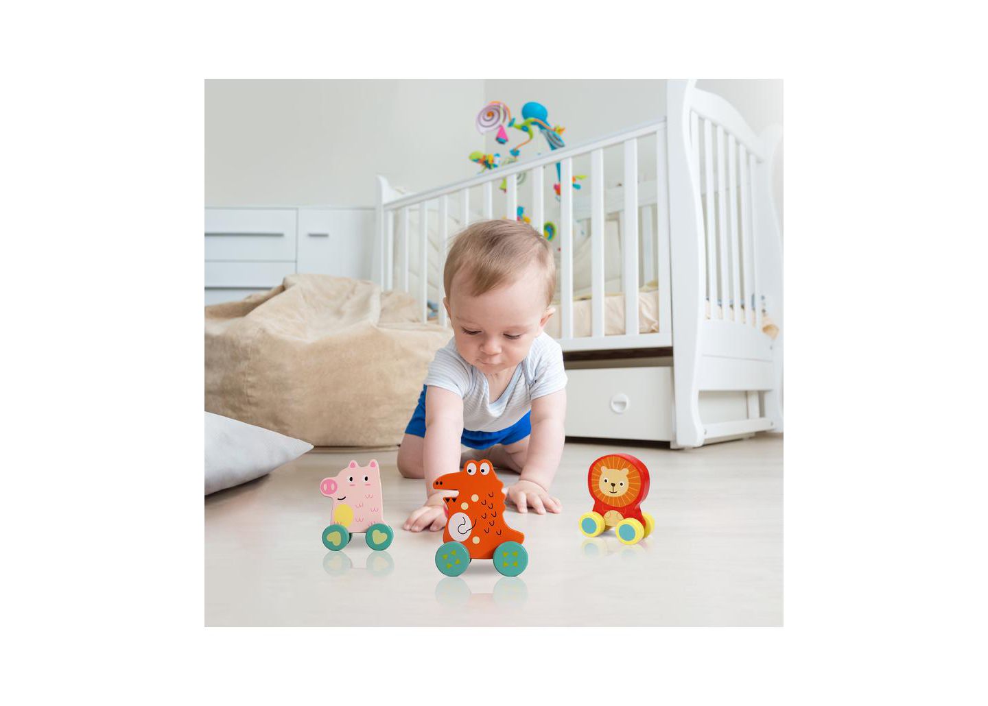 Детская игрушка Leo & Friends Little Leo Rolling Wheels Wooden Lion Vehicle Toy, цвет: Assorted Pre-Pack — фото 3